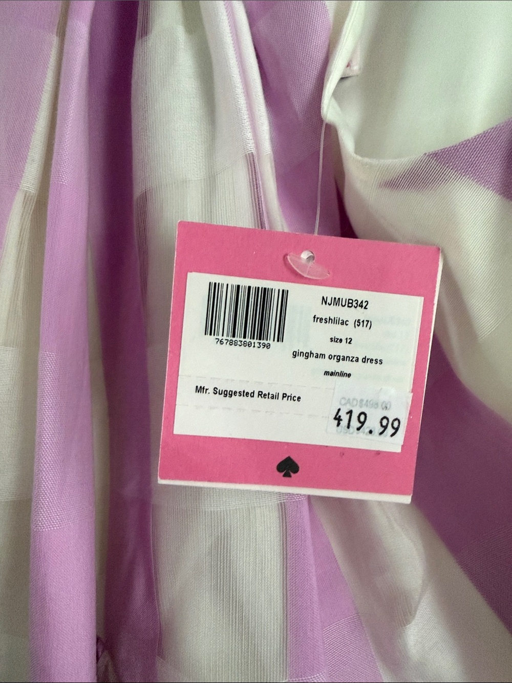 Kate Spade Fresh Lilac and White Mainline Gingham Organza Dress- Sz 12 NWT - Picture 3 of 6
